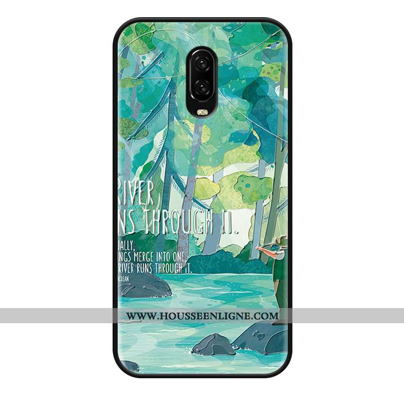 Housse Oneplus 6t Délavé En Daim Mode Téléphone Portable Vert Petit Simple Coque Verte