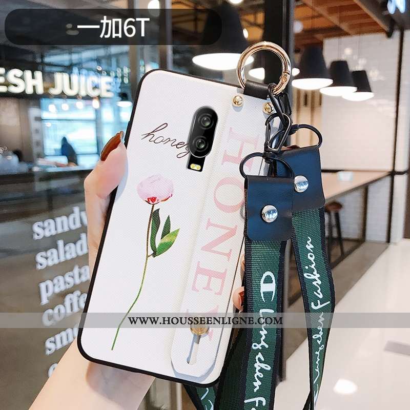 Housse Oneplus 6t Gaufrage Ultra Silicone Tout Compris Légère Personnalité Style Chinois Blanche