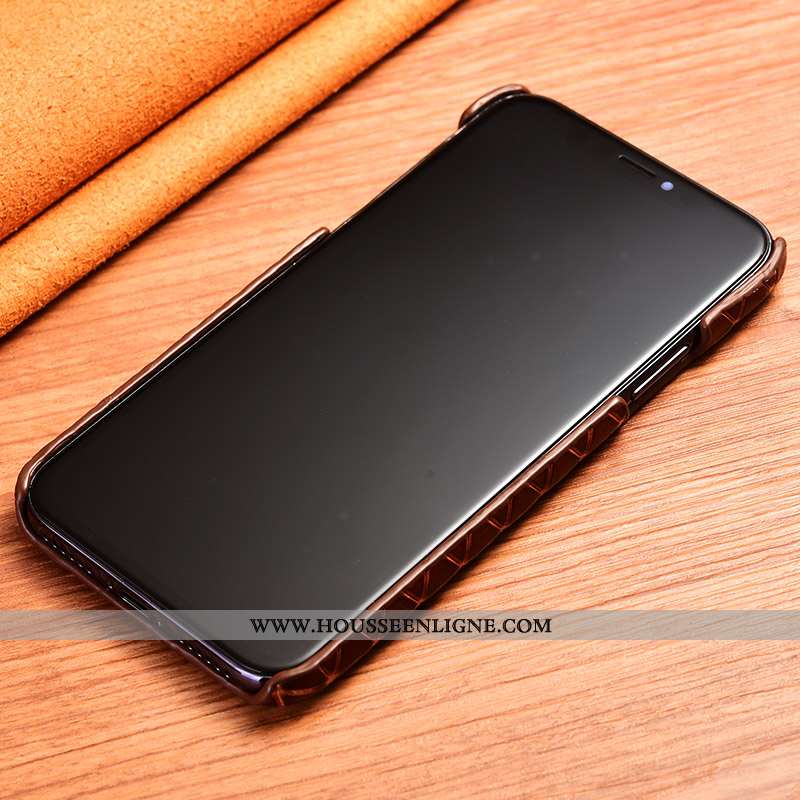 Housse Oneplus 6t Luxe Cuir Véritable Plaid Personnalisé Téléphone Portable Incassable Étui Marron