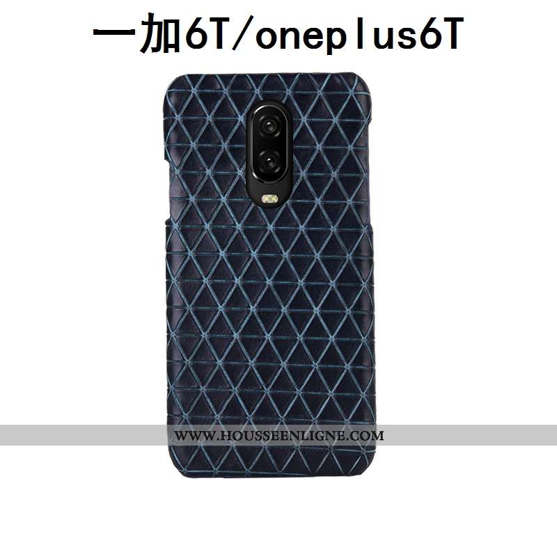 Housse Oneplus 6t Luxe Cuir Véritable Plaid Personnalisé Téléphone Portable Incassable Étui Marron