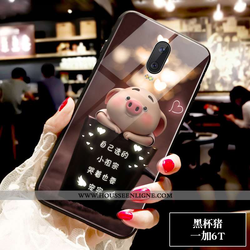 Housse Oneplus 6t Personnalité Créatif Coque Verre Noir Incassable Petit