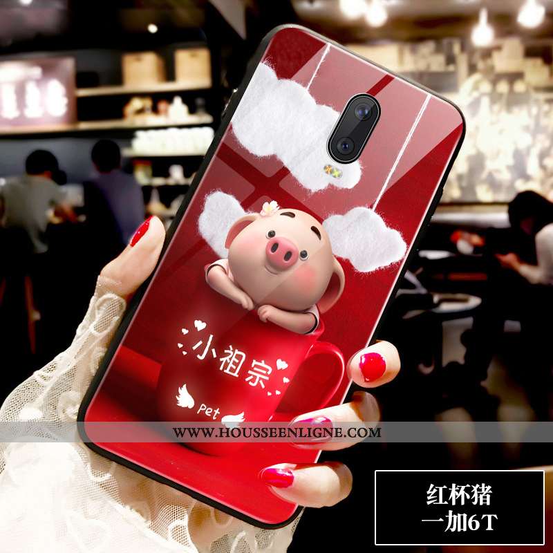 Housse Oneplus 6t Personnalité Créatif Coque Verre Noir Incassable Petit
