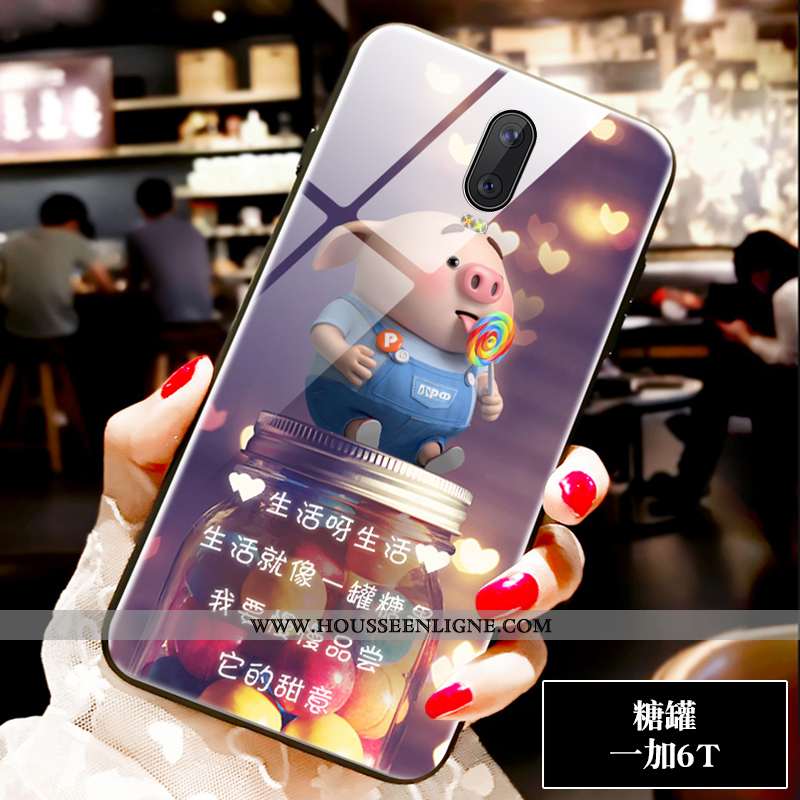 Housse Oneplus 6t Personnalité Créatif Coque Verre Noir Incassable Petit