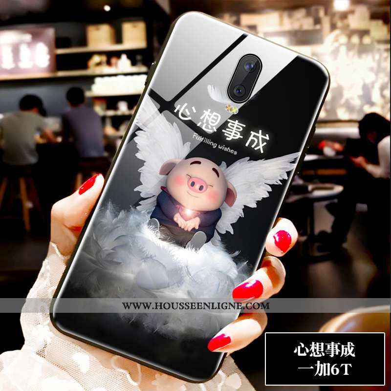 Housse Oneplus 6t Personnalité Créatif Coque Verre Noir Incassable Petit