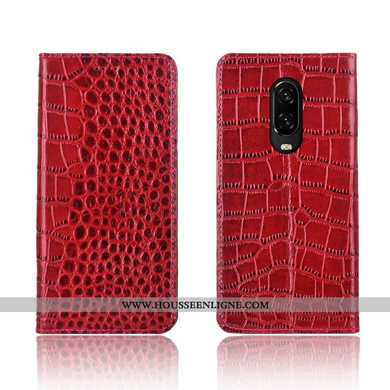 Housse Oneplus 6t Protection Cuir Véritable Incassable Fluide Doux Nouveau Clamshell Rouge