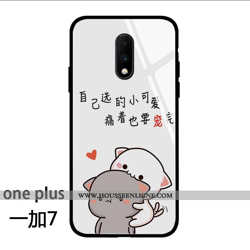 Housse Oneplus 7 Dessin Animé Charmant Amoureux Verre Nouveau Créatif Coque Blanche