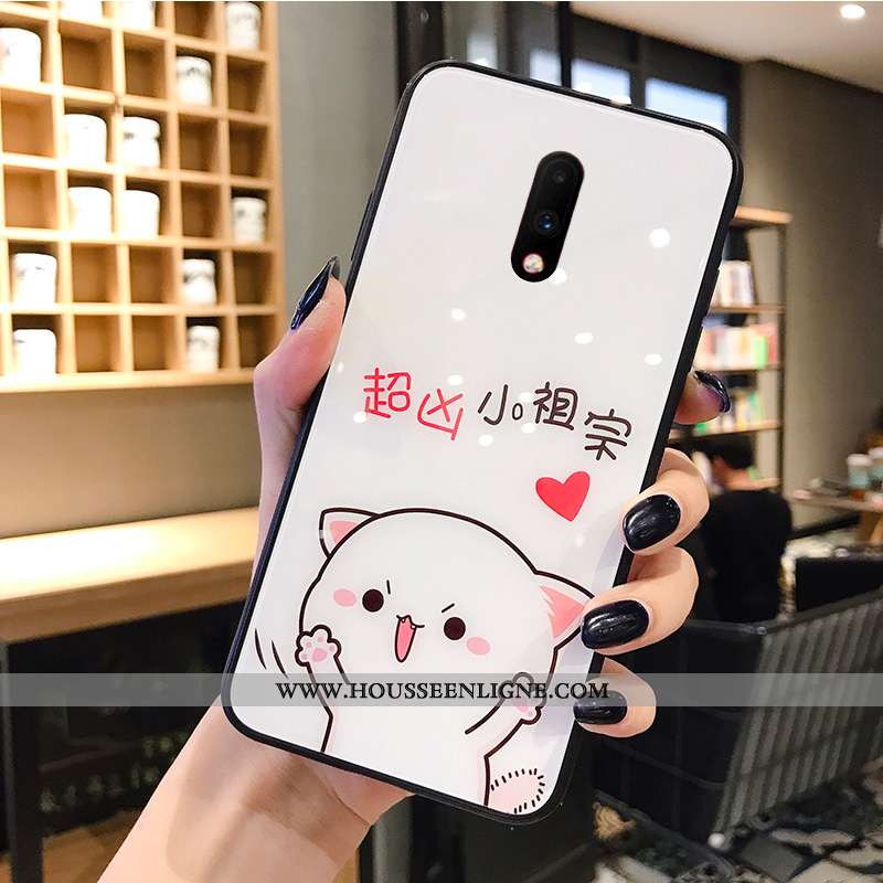 Housse Oneplus 7 Dessin Animé Charmant Amoureux Verre Nouveau Créatif Coque Blanche