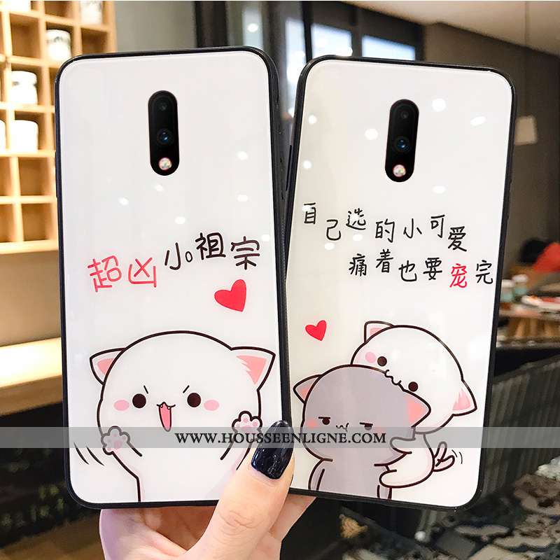 Housse Oneplus 7 Dessin Animé Charmant Amoureux Verre Nouveau Créatif Coque Blanche