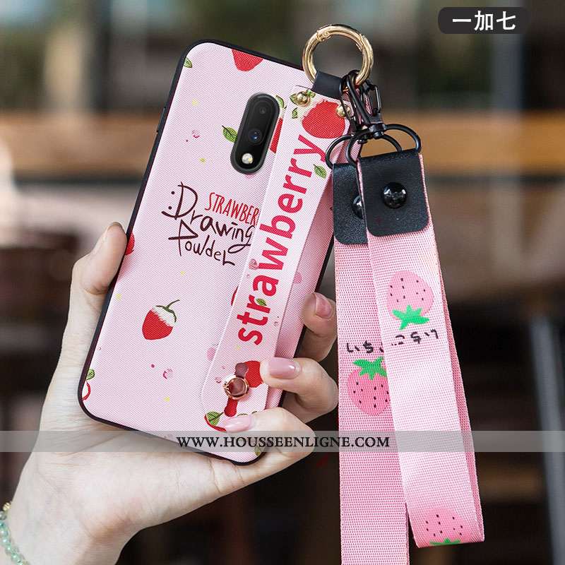 Housse Oneplus 7 Délavé En Daim Personnalité Tendance Créatif Rouge Téléphone Portable Coque