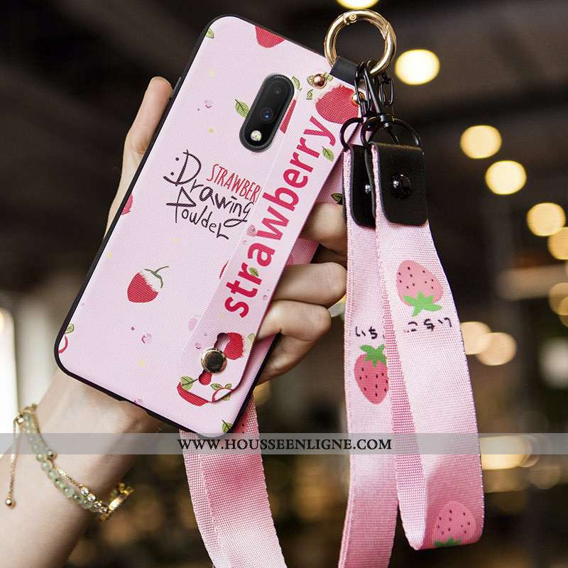 Housse Oneplus 7 Délavé En Daim Personnalité Tendance Créatif Rouge Téléphone Portable Coque
