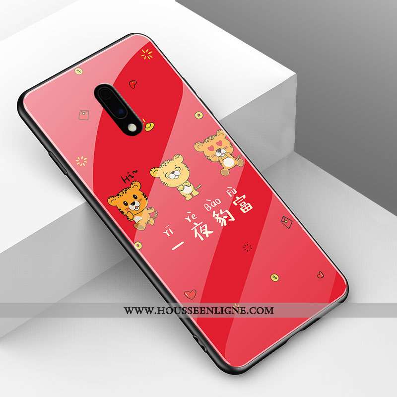Housse Oneplus 7 Fluide Doux Mode Net Rouge Verre Tout Compris Animal Incassable