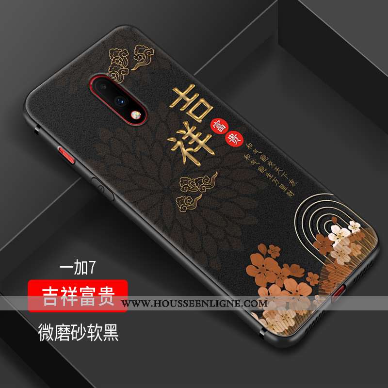 Housse Oneplus 7 Fluide Doux Silicone Tendance Grue Noir Étui Petit