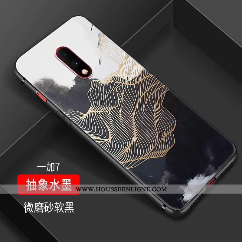 Housse Oneplus 7 Fluide Doux Silicone Tendance Grue Noir Étui Petit