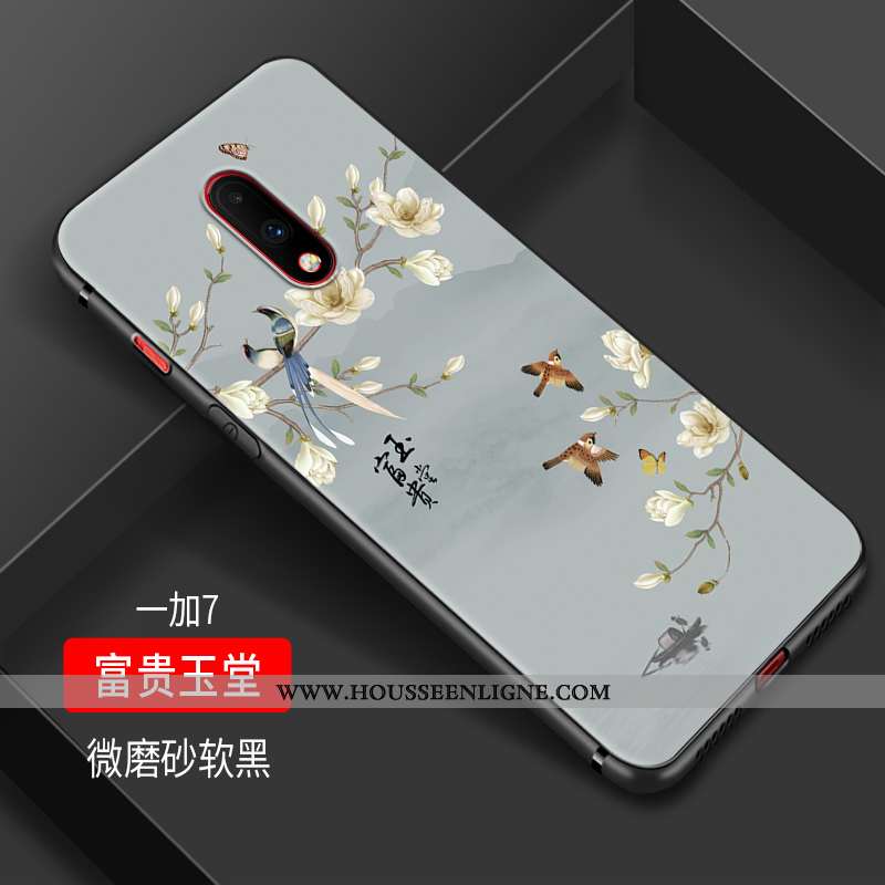 Housse Oneplus 7 Fluide Doux Silicone Tendance Grue Noir Étui Petit