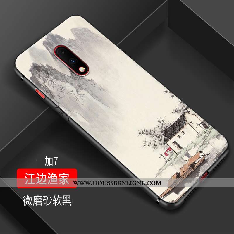 Housse Oneplus 7 Fluide Doux Silicone Tendance Grue Noir Étui Petit