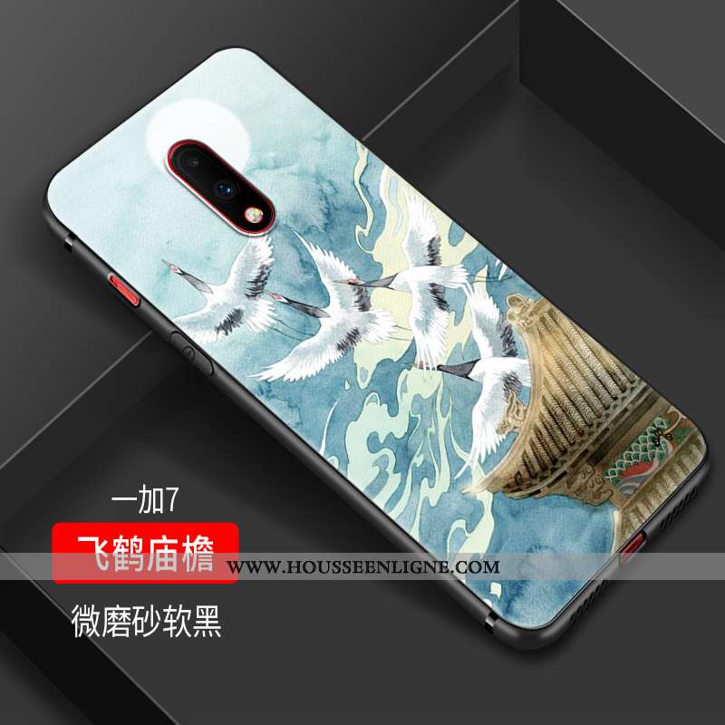 Housse Oneplus 7 Fluide Doux Silicone Tendance Grue Noir Étui Petit