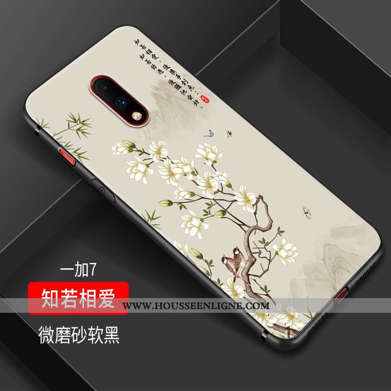 Housse Oneplus 7 Fluide Doux Silicone Tendance Grue Noir Étui Petit