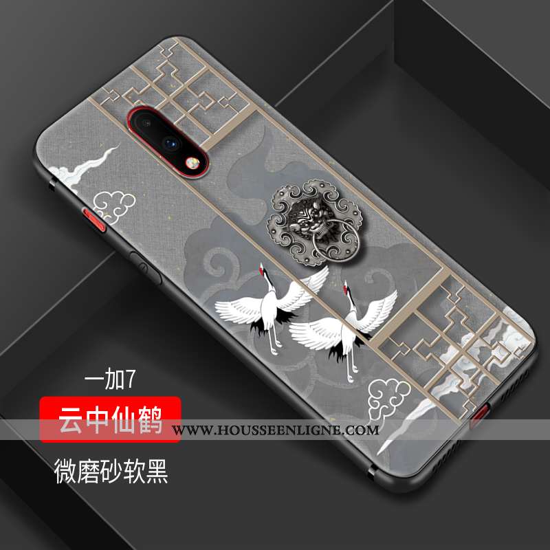 Housse Oneplus 7 Fluide Doux Silicone Tendance Grue Noir Étui Petit