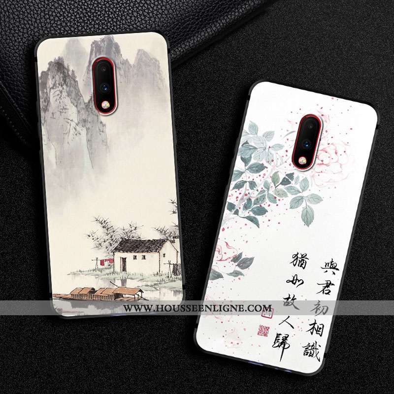 Housse Oneplus 7 Fluide Doux Silicone Tendance Grue Noir Étui Petit