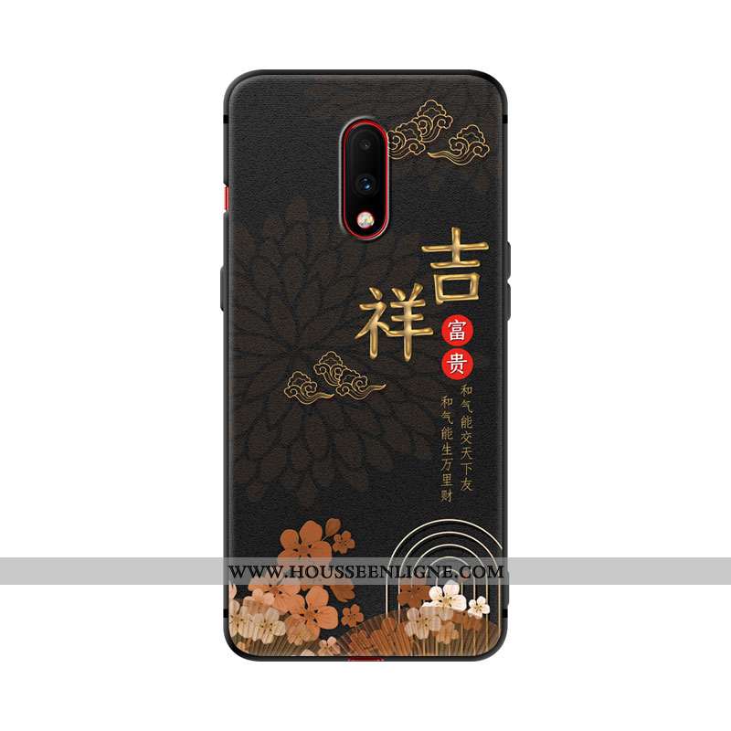 Housse Oneplus 7 Fluide Doux Silicone Tendance Grue Noir Étui Petit