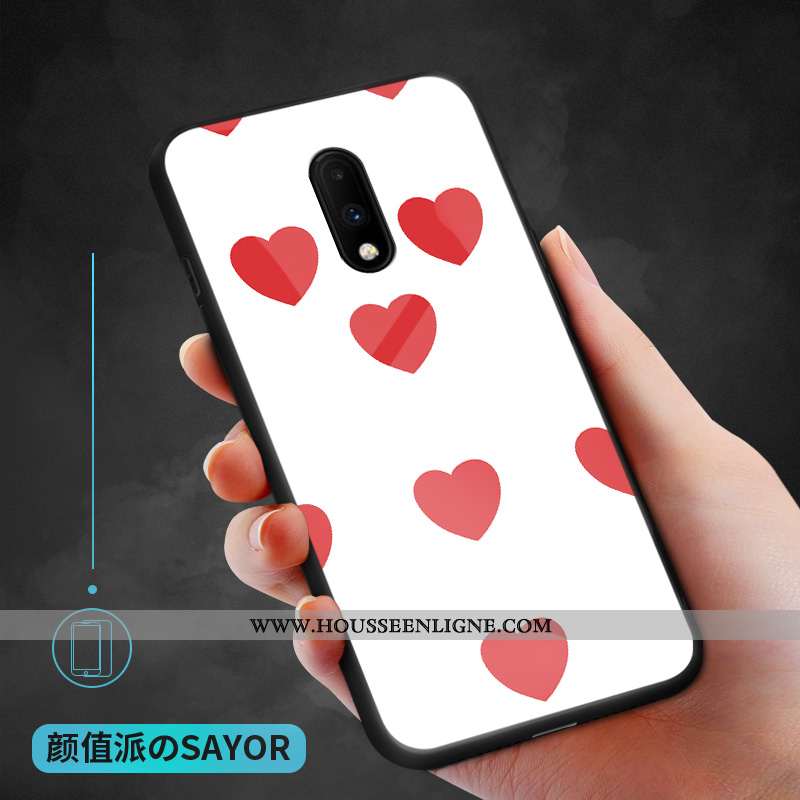 Housse Oneplus 7 Personnalité Verre Blanc Coque Téléphone Portable Tout Compris Amour Blanche
