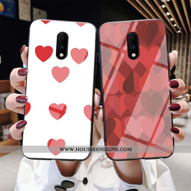 Housse Oneplus 7 Personnalité Verre Blanc Coque Téléphone Portable Tout Compris Amour Blanche