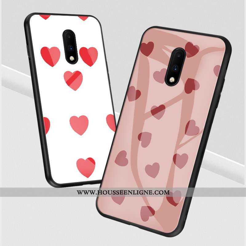 Housse Oneplus 7 Personnalité Verre Blanc Coque Téléphone Portable Tout Compris Amour Blanche