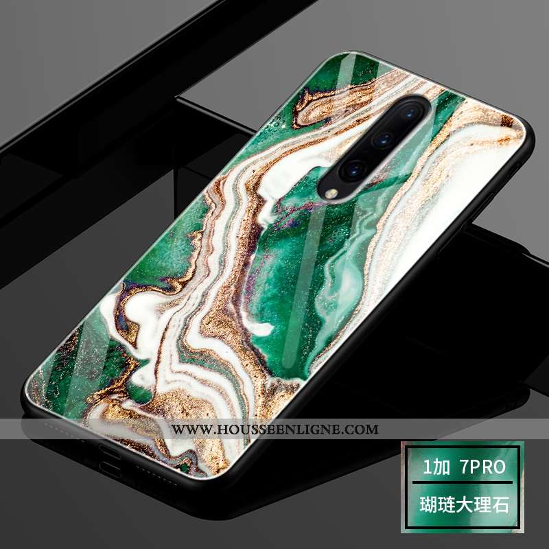 Housse Oneplus 7 Pro Verre Personnalité Vert Mode Protection Étui Incassable Verte