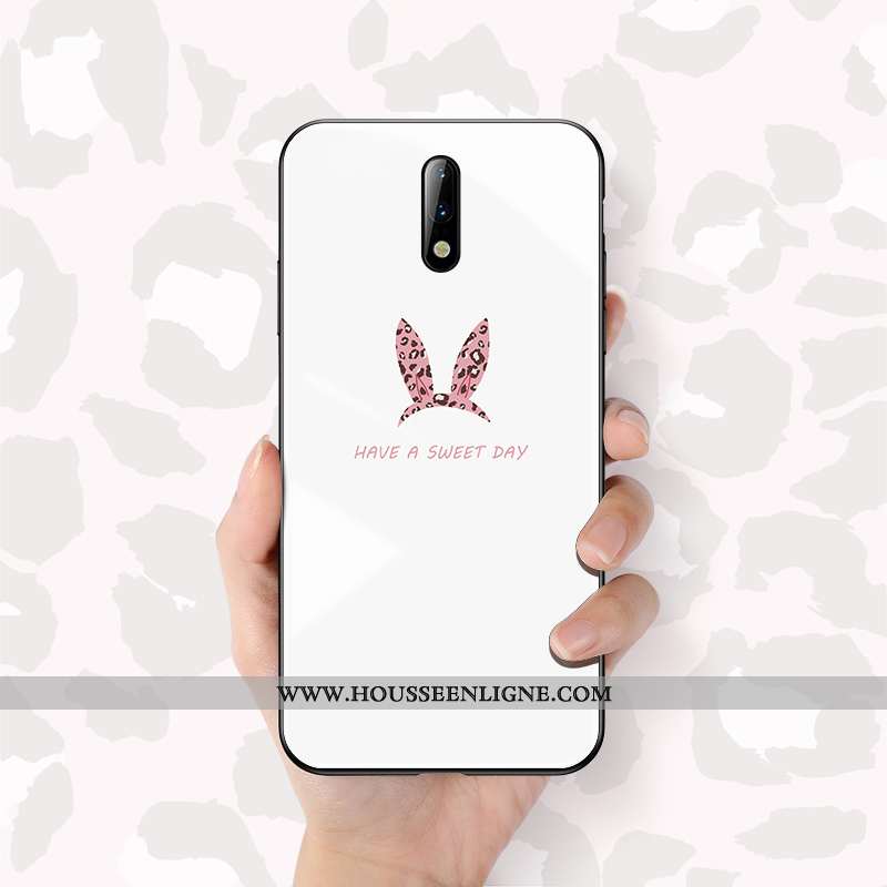 Housse Oneplus 7 Protection Verre Créatif Charmant Étui Léopard Blanc Blanche