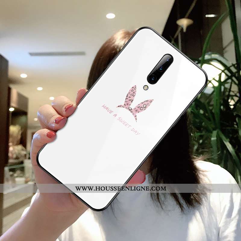 Housse Oneplus 7 Protection Verre Créatif Charmant Étui Léopard Blanc Blanche