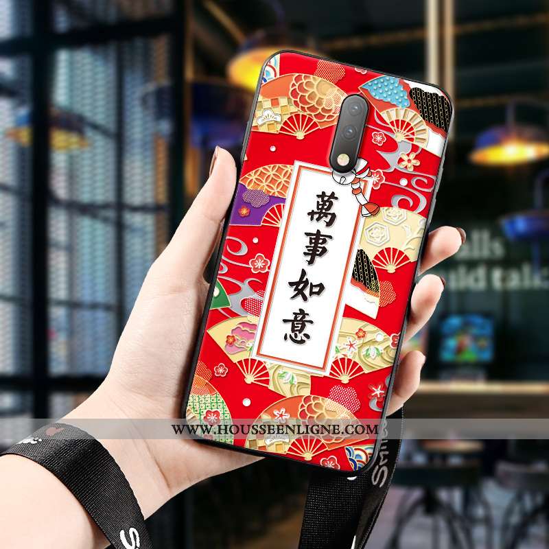 Housse Oneplus 7 Silicone Protection Fluide Doux Tendance Dimensionnel Art Étui Rouge