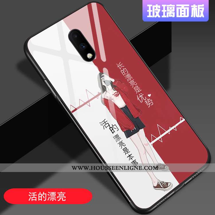 Housse Oneplus 7 Verre Personnalité Miroir Style Chinois Net Rouge Tout Compris Tendance Rose