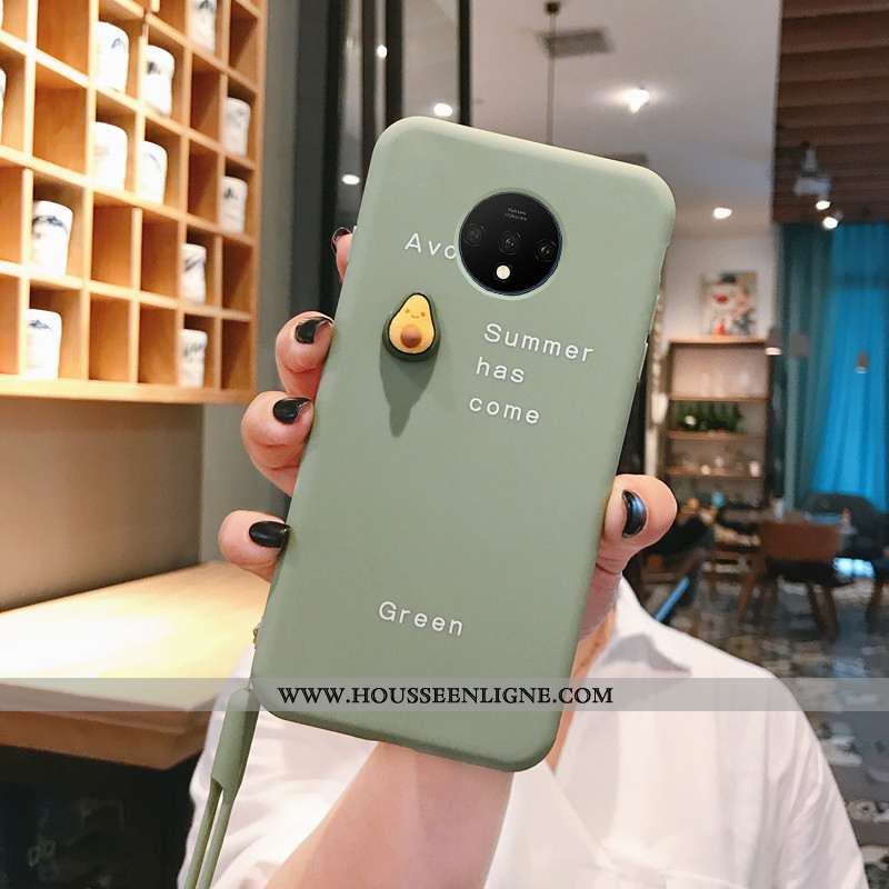Housse Oneplus 7t Fluide Doux Silicone En Bois Ultra Téléphone Portable Dimensionnel Bovins Verte