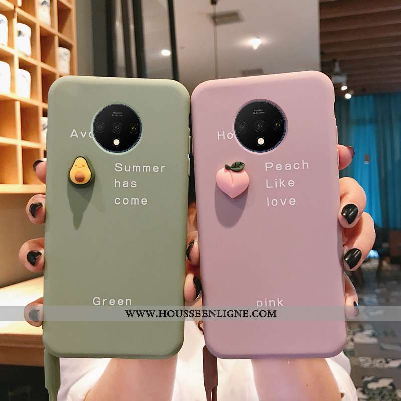 Housse Oneplus 7t Fluide Doux Silicone En Bois Ultra Téléphone Portable Dimensionnel Bovins Verte