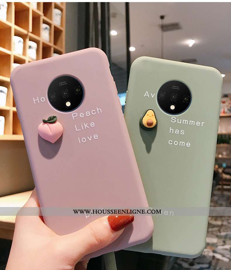 Housse Oneplus 7t Fluide Doux Silicone En Bois Ultra Téléphone Portable Dimensionnel Bovins Verte