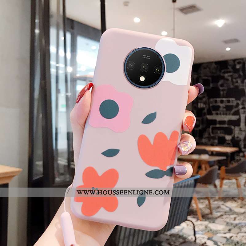 Housse Oneplus 7t Fluide Doux Silicone Rose Incassable Coque Tout Compris Personnalité
