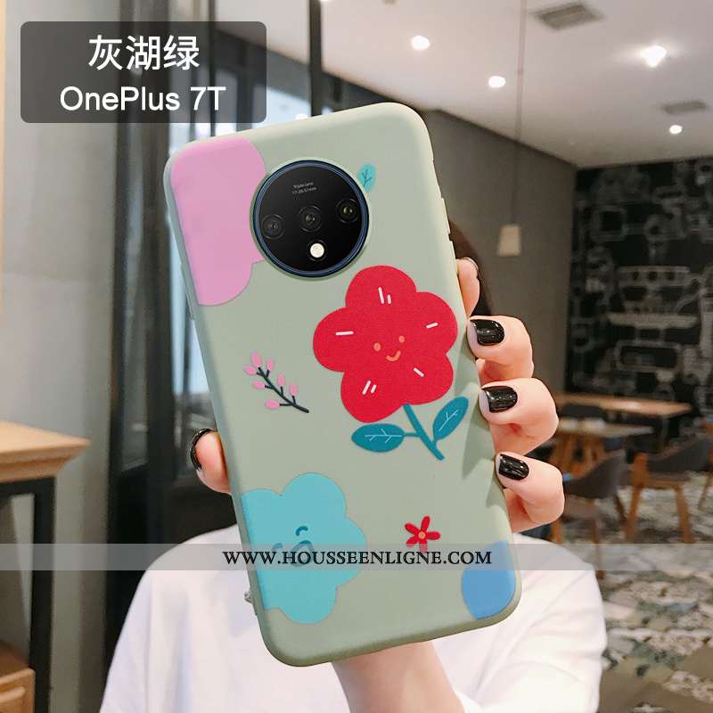 Housse Oneplus 7t Fluide Doux Silicone Rose Incassable Coque Tout Compris Personnalité