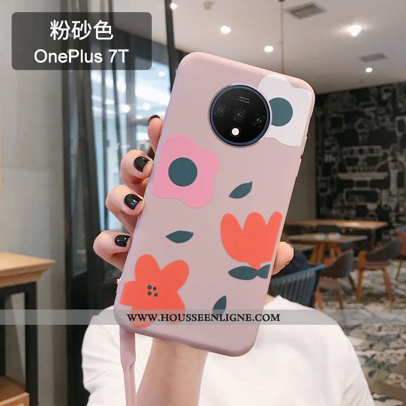 Housse Oneplus 7t Fluide Doux Silicone Rose Incassable Coque Tout Compris Personnalité