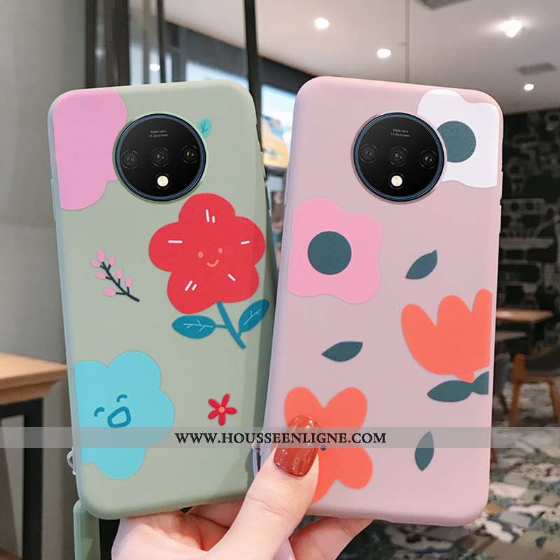 Housse Oneplus 7t Fluide Doux Silicone Rose Incassable Coque Tout Compris Personnalité