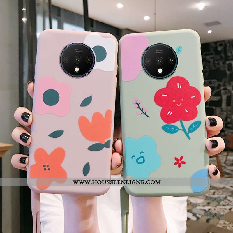 Housse Oneplus 7t Fluide Doux Silicone Rose Incassable Coque Tout Compris Personnalité