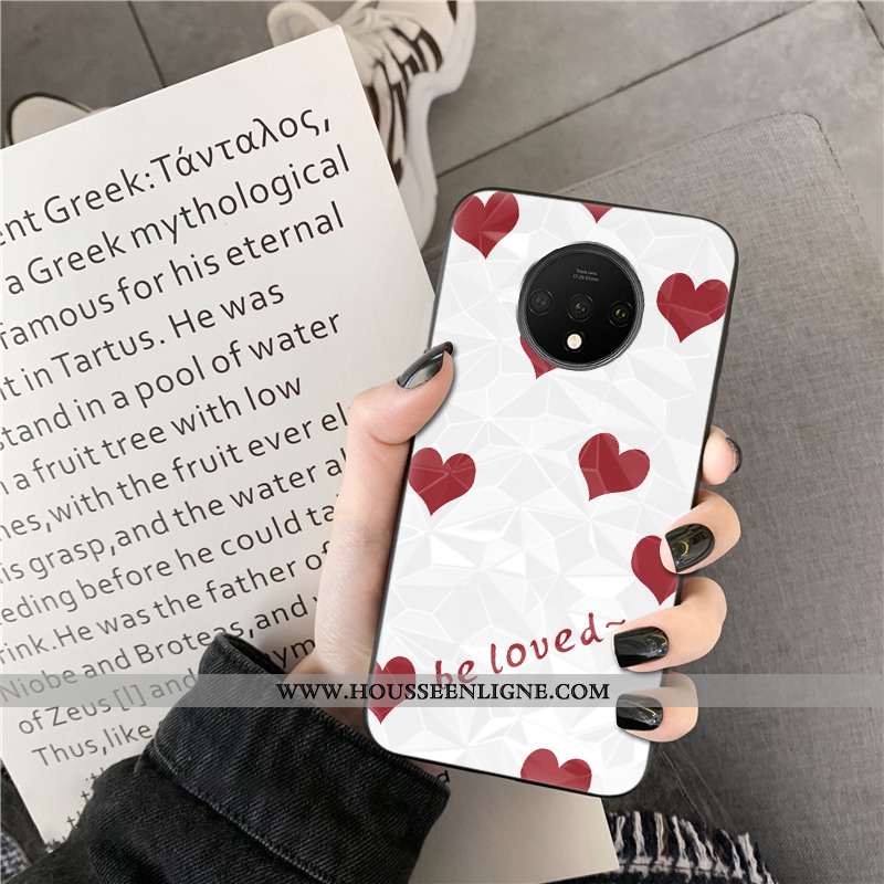 Housse Oneplus 7t Modèle Fleurie Personnalité Point D'onde Losange Net Rouge Coque Téléphone Portabl