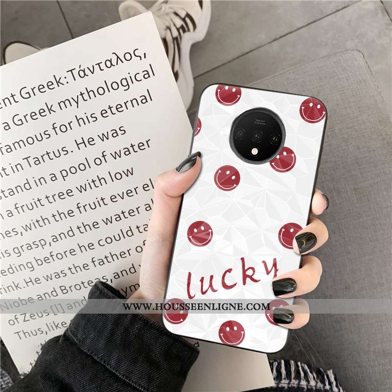 Housse Oneplus 7t Modèle Fleurie Personnalité Point D'onde Losange Net Rouge Coque Téléphone Portabl