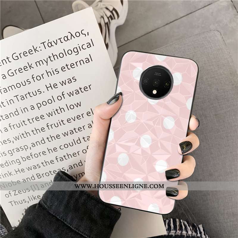 Housse Oneplus 7t Modèle Fleurie Personnalité Point D'onde Losange Net Rouge Coque Téléphone Portabl