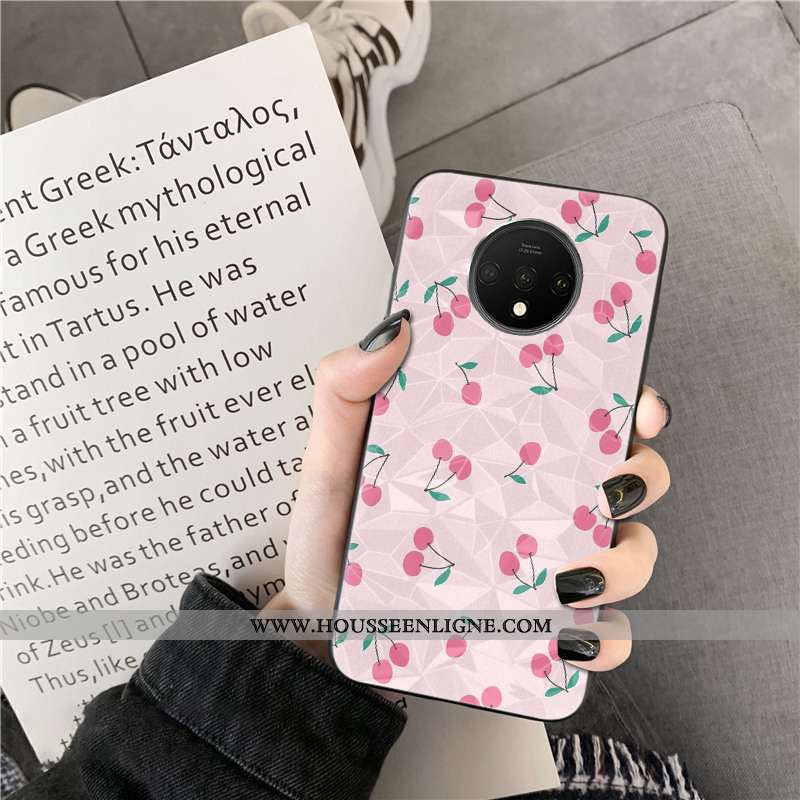 Housse Oneplus 7t Modèle Fleurie Personnalité Point D'onde Losange Net Rouge Coque Téléphone Portabl