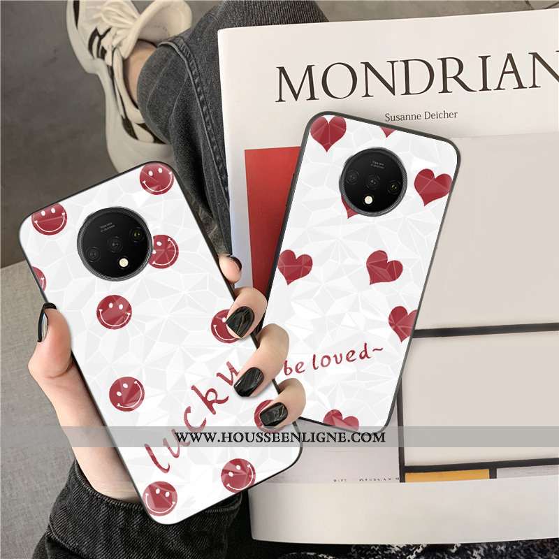Housse Oneplus 7t Modèle Fleurie Personnalité Point D'onde Losange Net Rouge Coque Téléphone Portabl