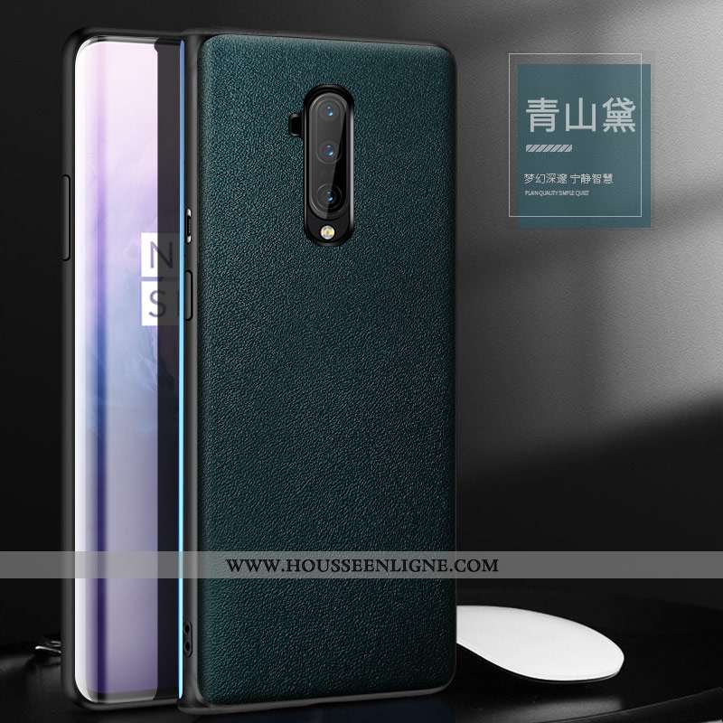 Housse Oneplus 7t Pro Cuir Protection Étui Luxe Bovins Incassable Téléphone Portable Verte