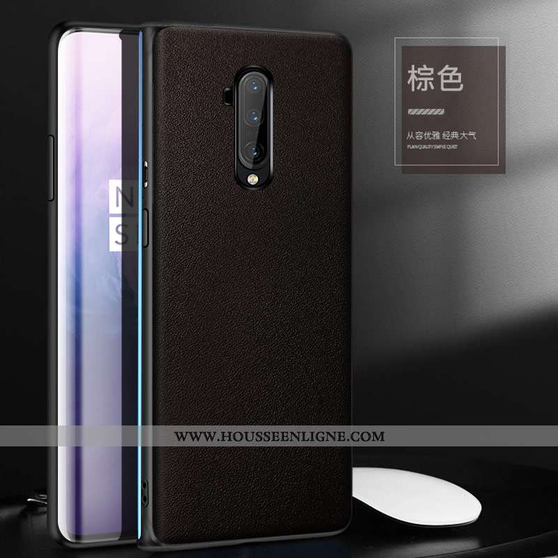 Housse Oneplus 7t Pro Cuir Protection Étui Luxe Bovins Incassable Téléphone Portable Verte