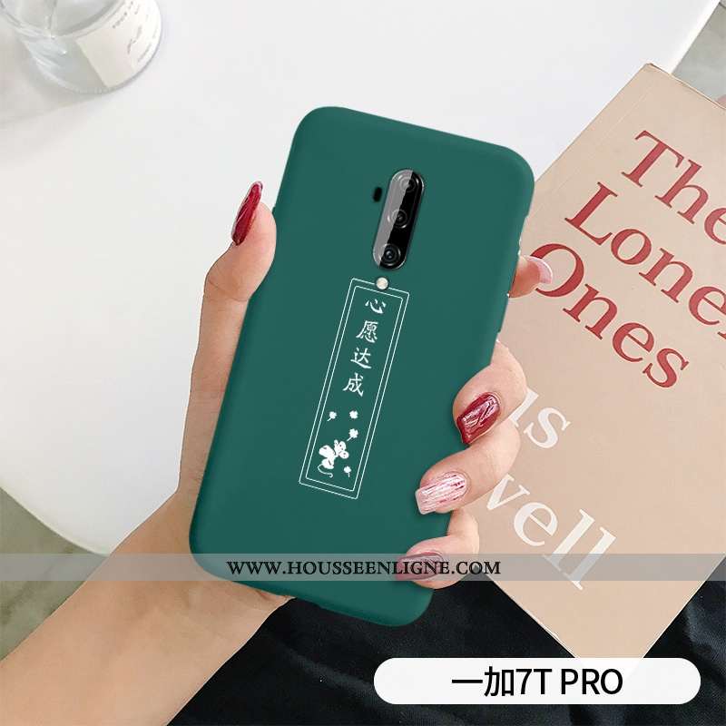 Housse Oneplus 7t Pro Délavé En Daim Personnalité Étui Tout Compris Légère Silicone Simple Verte