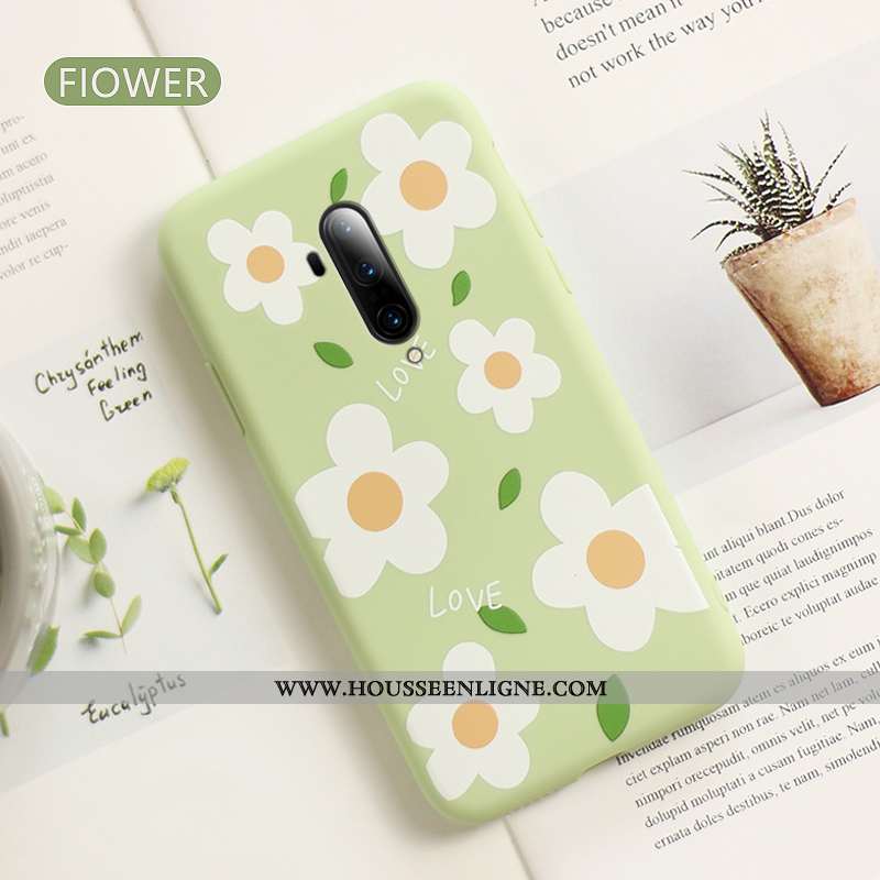 Housse Oneplus 7t Pro Légère Fluide Doux Vert Petit Amoureux Tout Compris Fleur Verte
