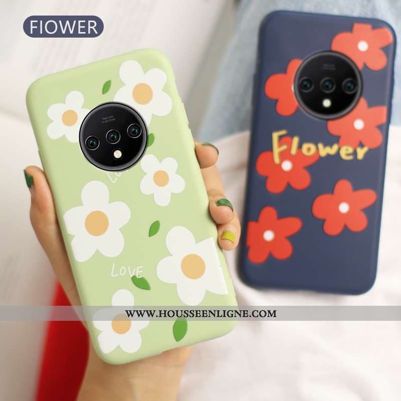 Housse Oneplus 7t Pro Légère Fluide Doux Vert Petit Amoureux Tout Compris Fleur Verte